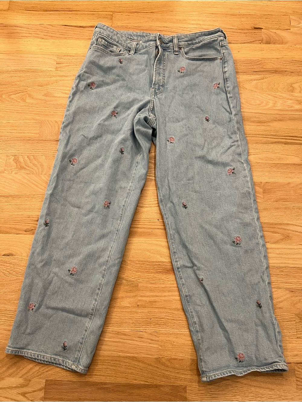 Old Navy Light Blue Jeans with Pink Rose Embroidery
